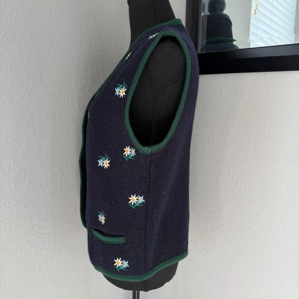 Vintage 80s SONNWEND Exklusiv Pfister Austrian Edelweiss Wool Vest Blue S/M